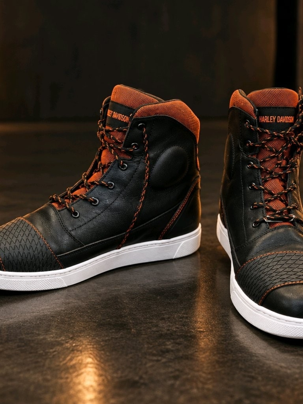 Harley-Davidson Black and Orange Leather High-Top Boots